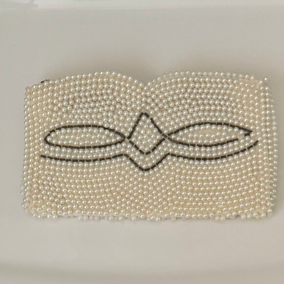 VINTAGE CLUTCH COIN PURSE BAG BEADED FAUX PEARL "BAGS BY SUSAN" JAPAN - Picture 1 of 16